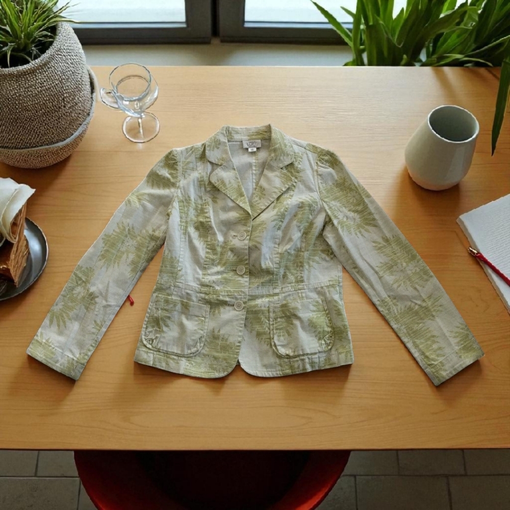 LOFT White And Yellow Patterned Blazer